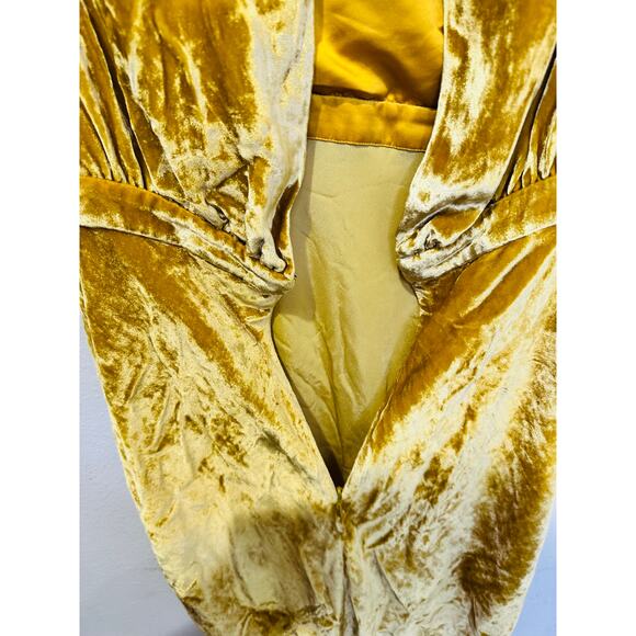 SALONI Gold Velvet High Neck Cinched Waist Cap Sleeves Fabienne Gown size US 8 - Picture 7 of 16
